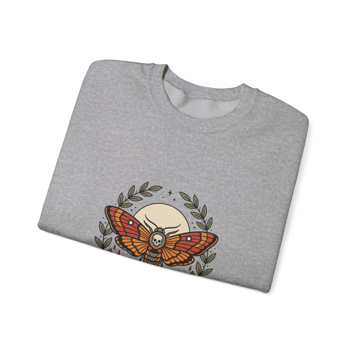 Moth & Roses Crewneck Sweatshirt | Traditional Tattoo-Inspired, Vintage Flash