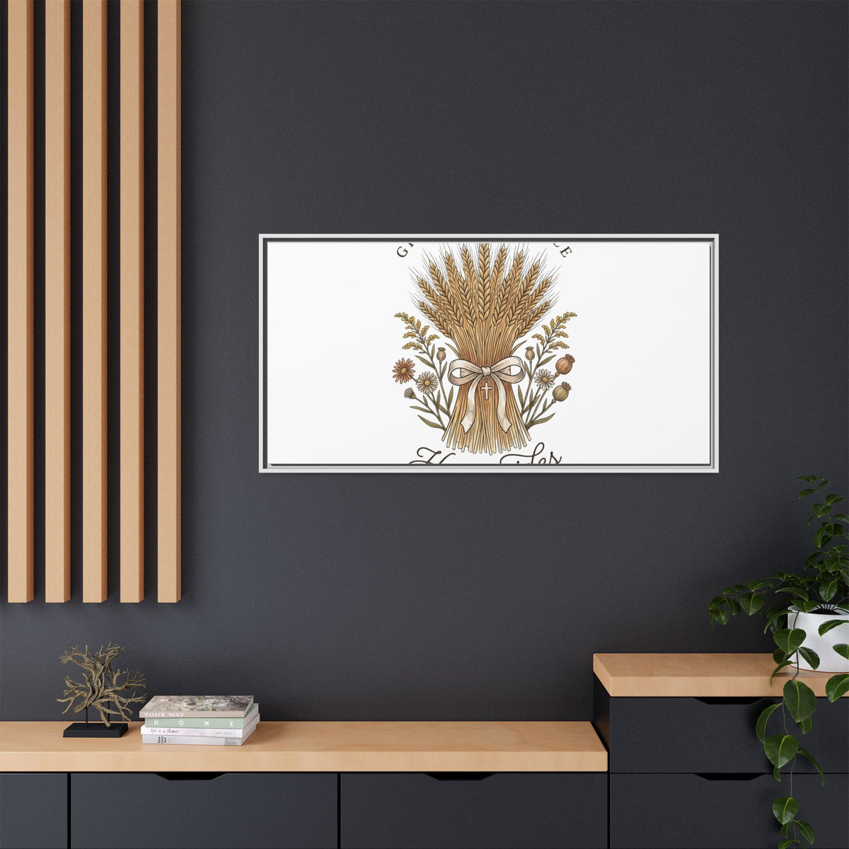 Framed Matte Canvas Wall Art — "He Provides" Wheat & Floral Religious Print