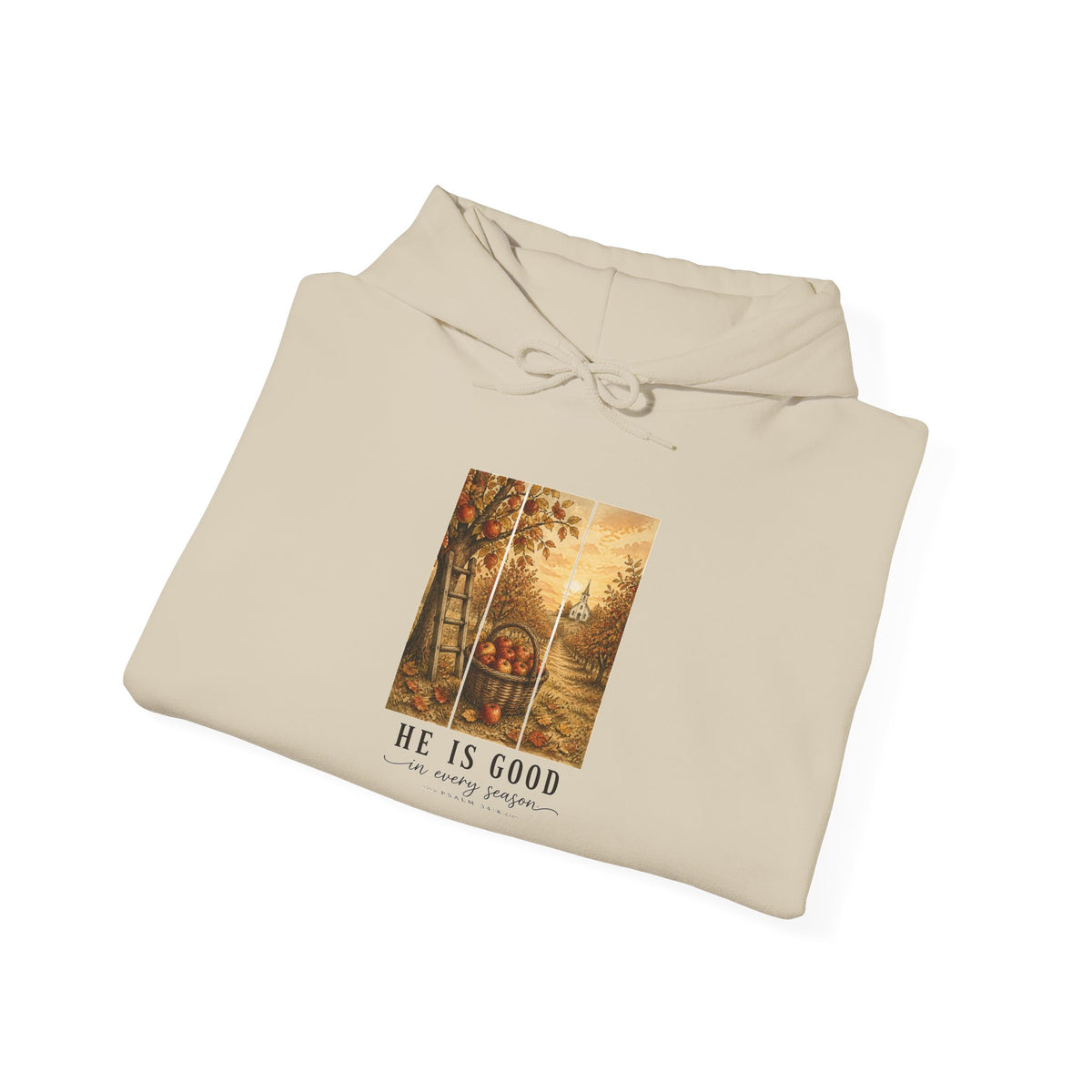He Is Good scripture fall barn hoodie | Christian Autumn, changing leaves