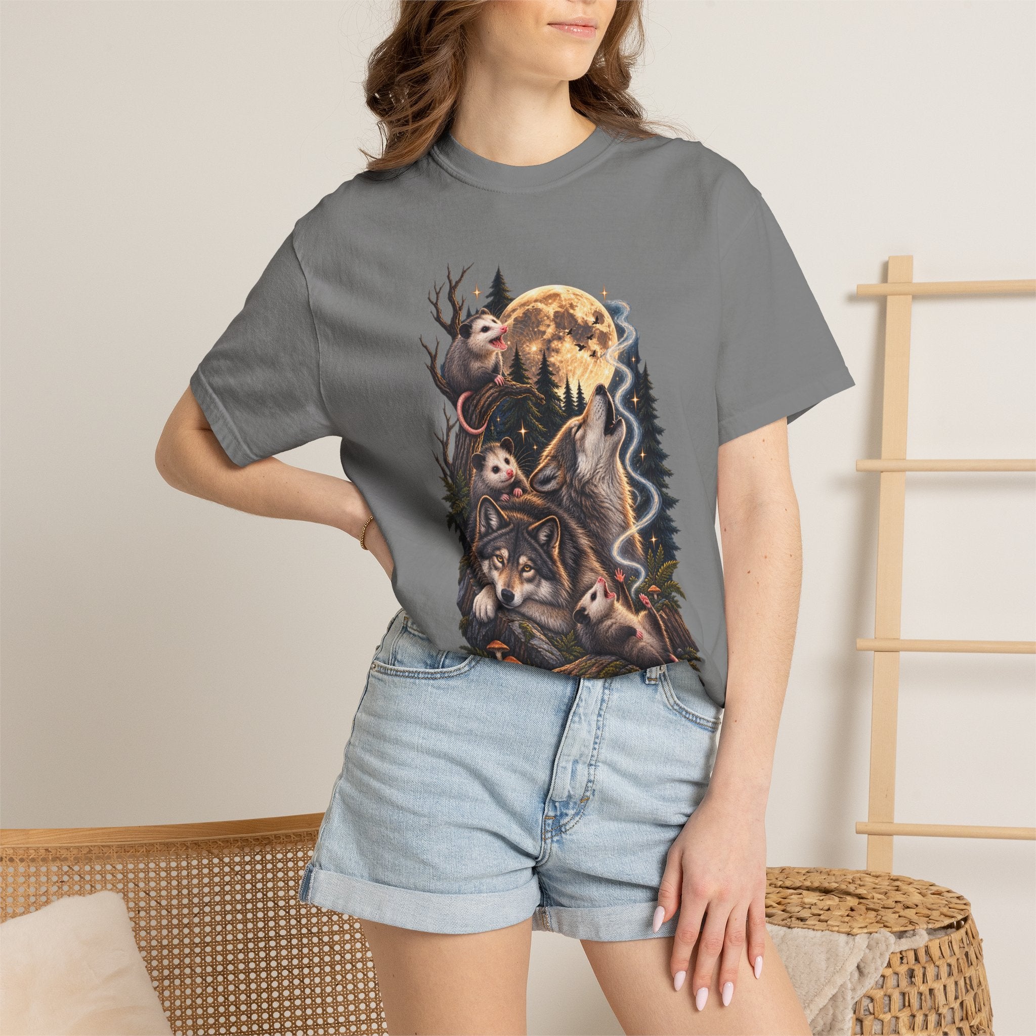 Wolf Moon Graphic T-Shirt — Wolves, Forest & Full Moon Nature Tee