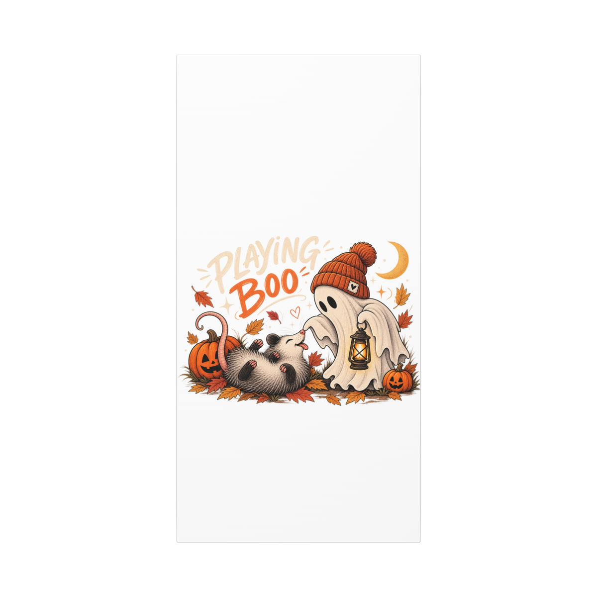 Playing Boo Canvas Wall Art — Cute Halloween Ghost & Possum Matte Stretched Print