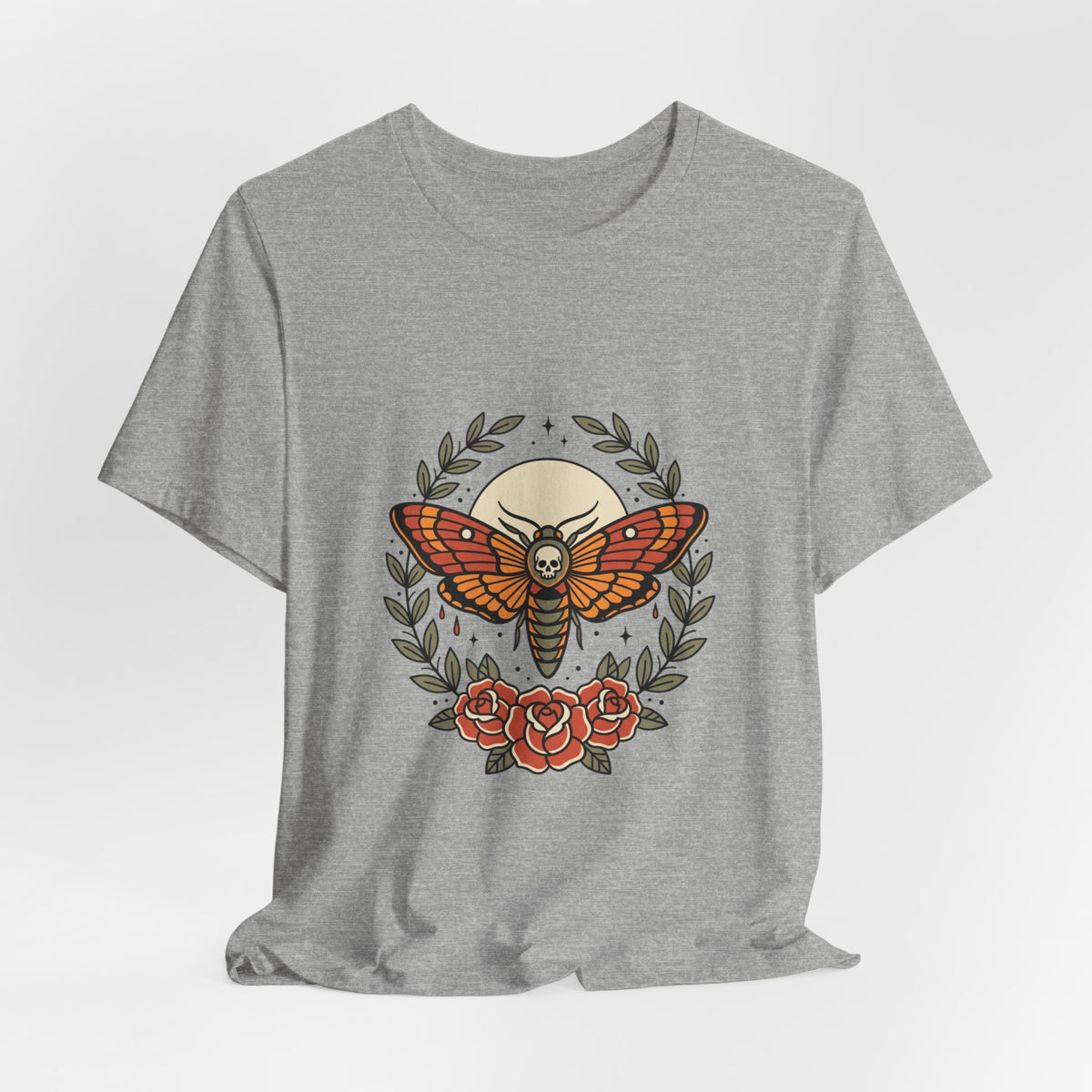Moth & Roses Traditional Tattoo Tee | Vintage Flash, Thick Outline