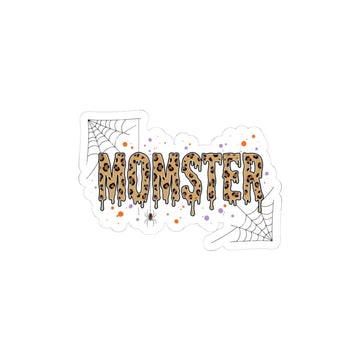 Momster Drippy Leopard Lettering Sticker | Halloween Mom, Spooky Bat & Cobweb Decal