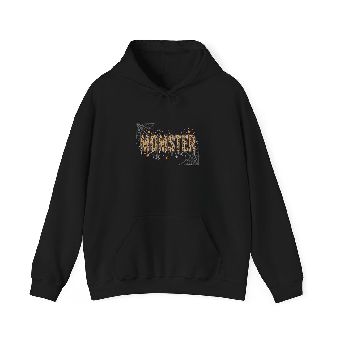 Momster Halloween Momster Graphic Hoodie | bats, spiderweb, distressed lettering