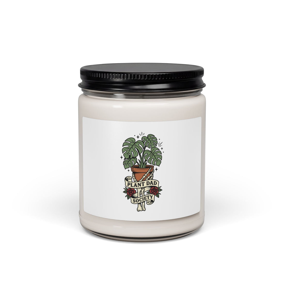Plant Dad Monstera Tattoo-Style Candle, Traditional Flash Illustration