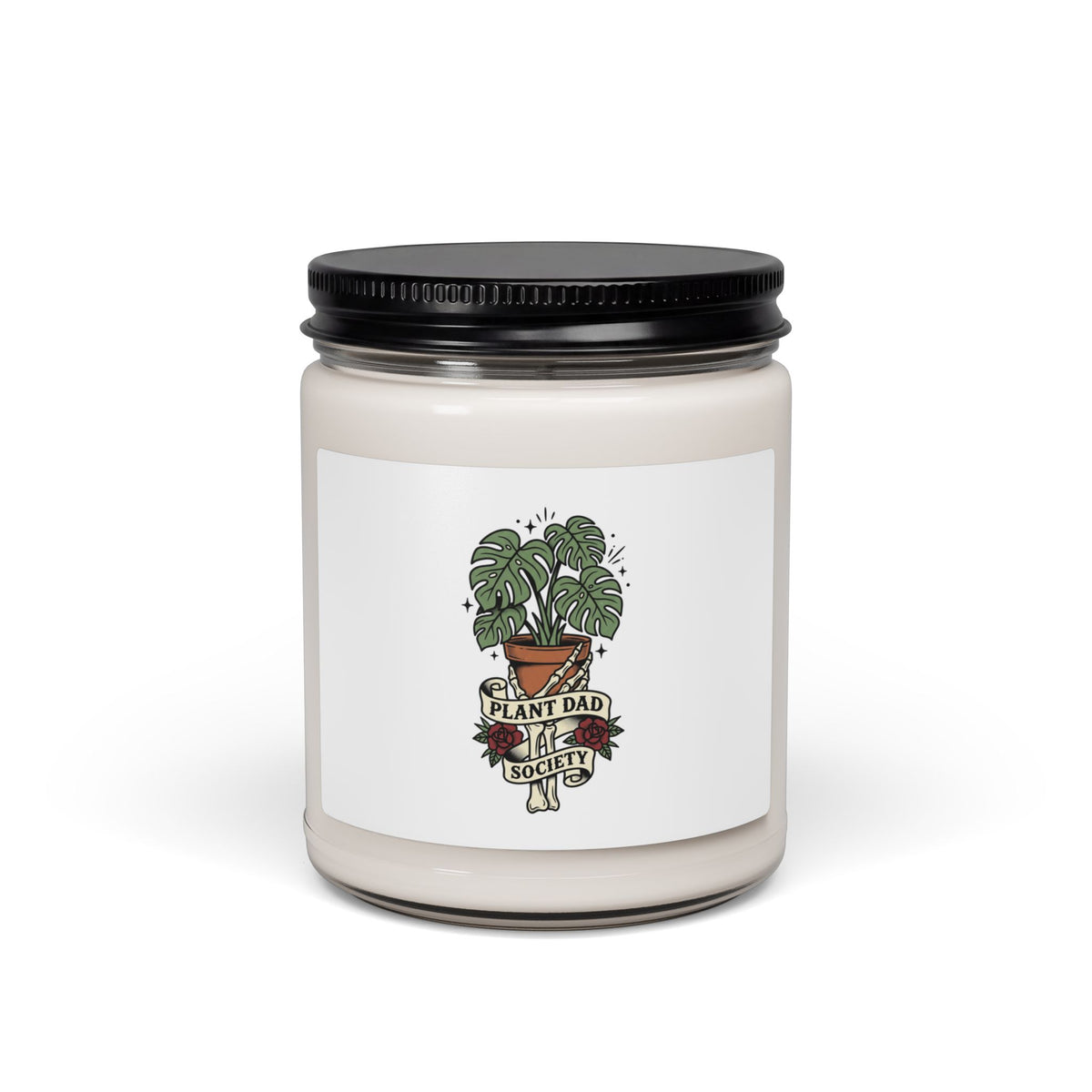 Plant Dad Monstera Tattoo-Style Candle, Traditional Flash Illustration
