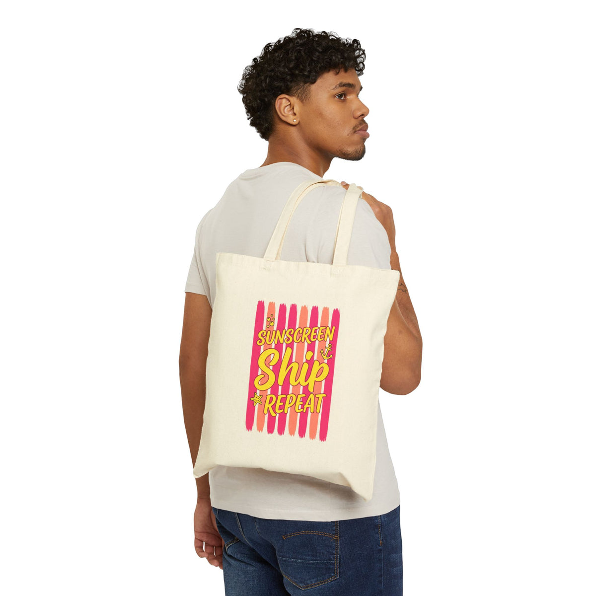Sunscreen Ship Repeat Tote | Cruise Vacation, Nautical Tropical Canvas