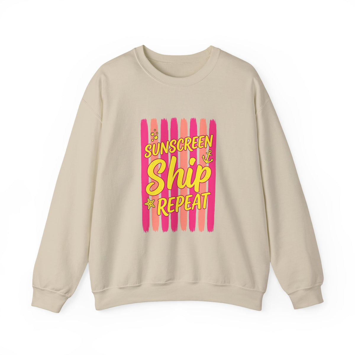 Sunscreen Ship Repeat Sweatshirt | Cruise Vacation, Nautical Tropical