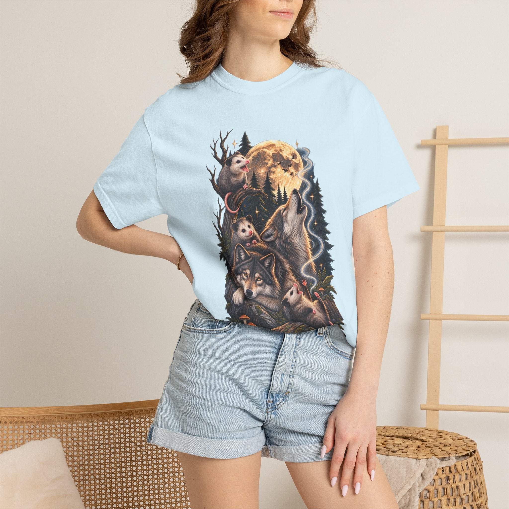 Wolf Moon Graphic T-Shirt — Wolves, Forest & Full Moon Nature Tee