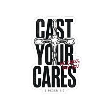 Cast Your Cares Sticker | Christian Streetwear, Scripture 1 Peter 5:7
