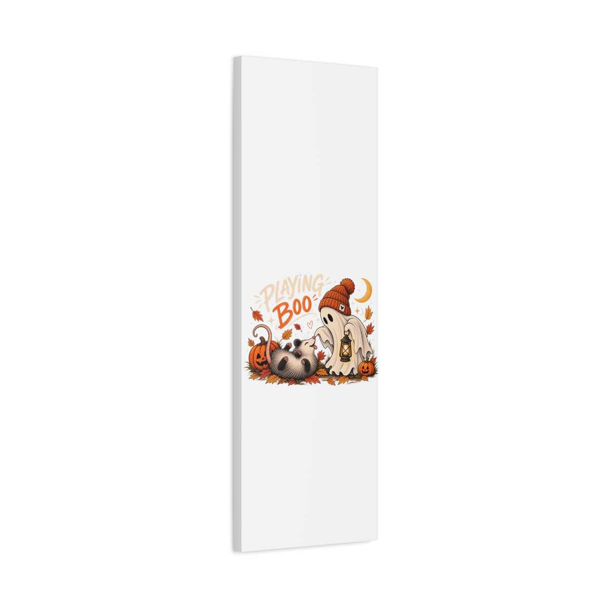 Playing Boo Canvas Wall Art — Cute Halloween Ghost & Possum Matte Stretched Print