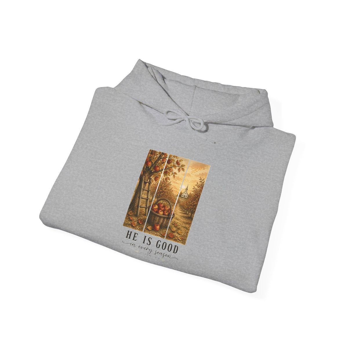 He Is Good scripture fall barn hoodie | Christian Autumn, changing leaves