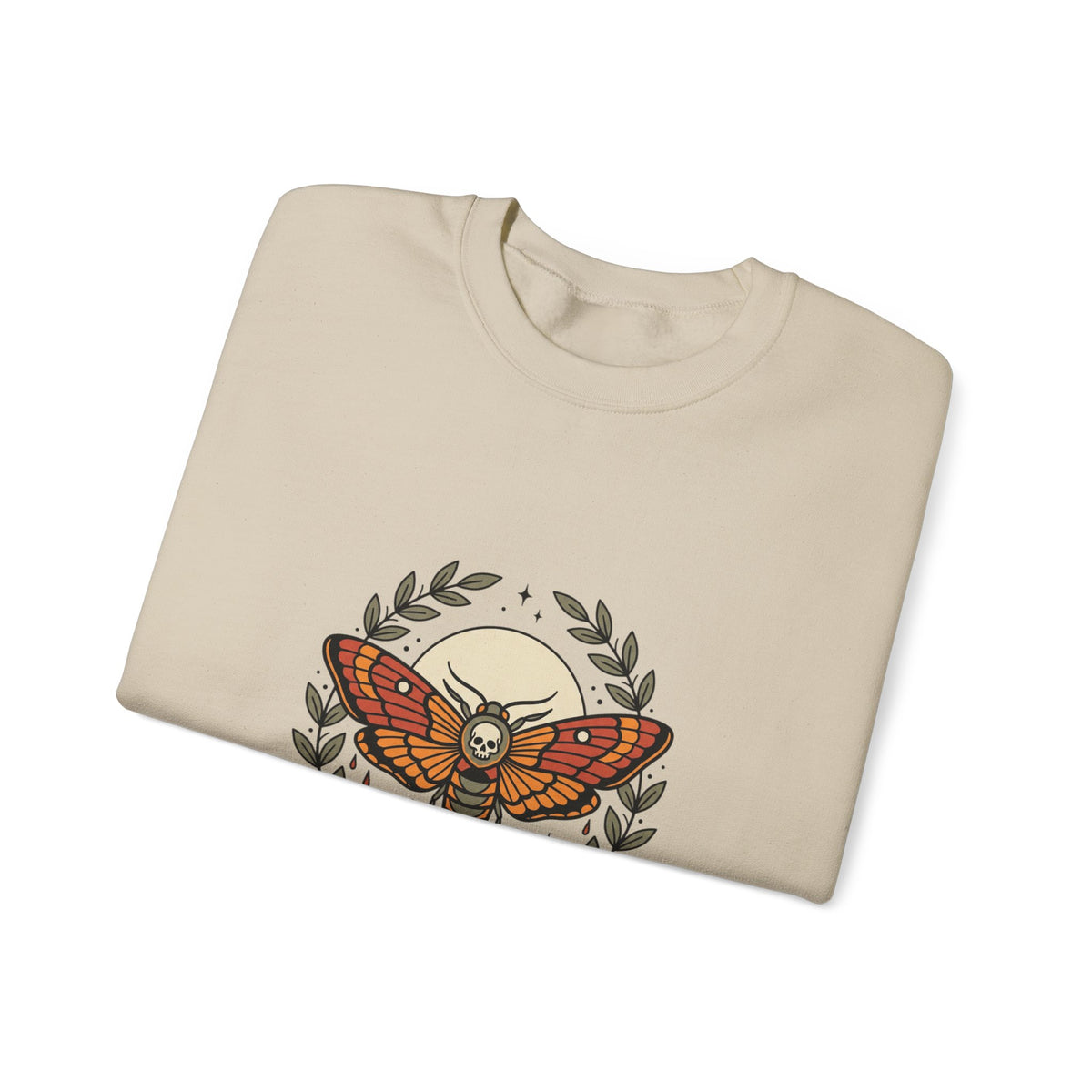 Moth & Roses Crewneck Sweatshirt | Traditional Tattoo-Inspired, Vintage Flash