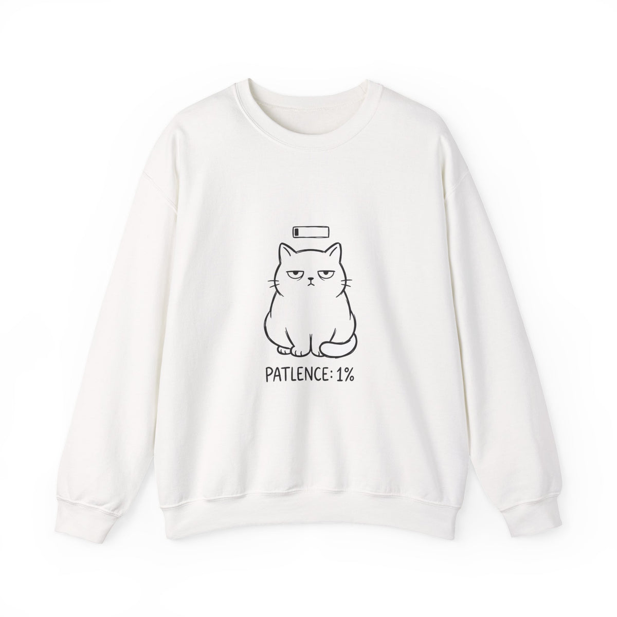 Patience 1% Cat Sweatshirt | Grumpy Humor, Deadpan Cat Illustration