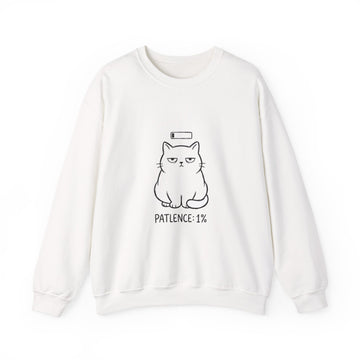 Patience 1% Cat Sweatshirt | Grumpy Humor, Deadpan Cat Illustration