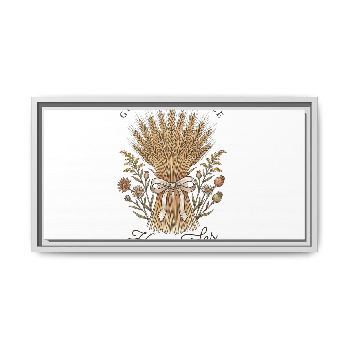 Framed Matte Canvas Wall Art — "He Provides" Wheat & Floral Religious Print