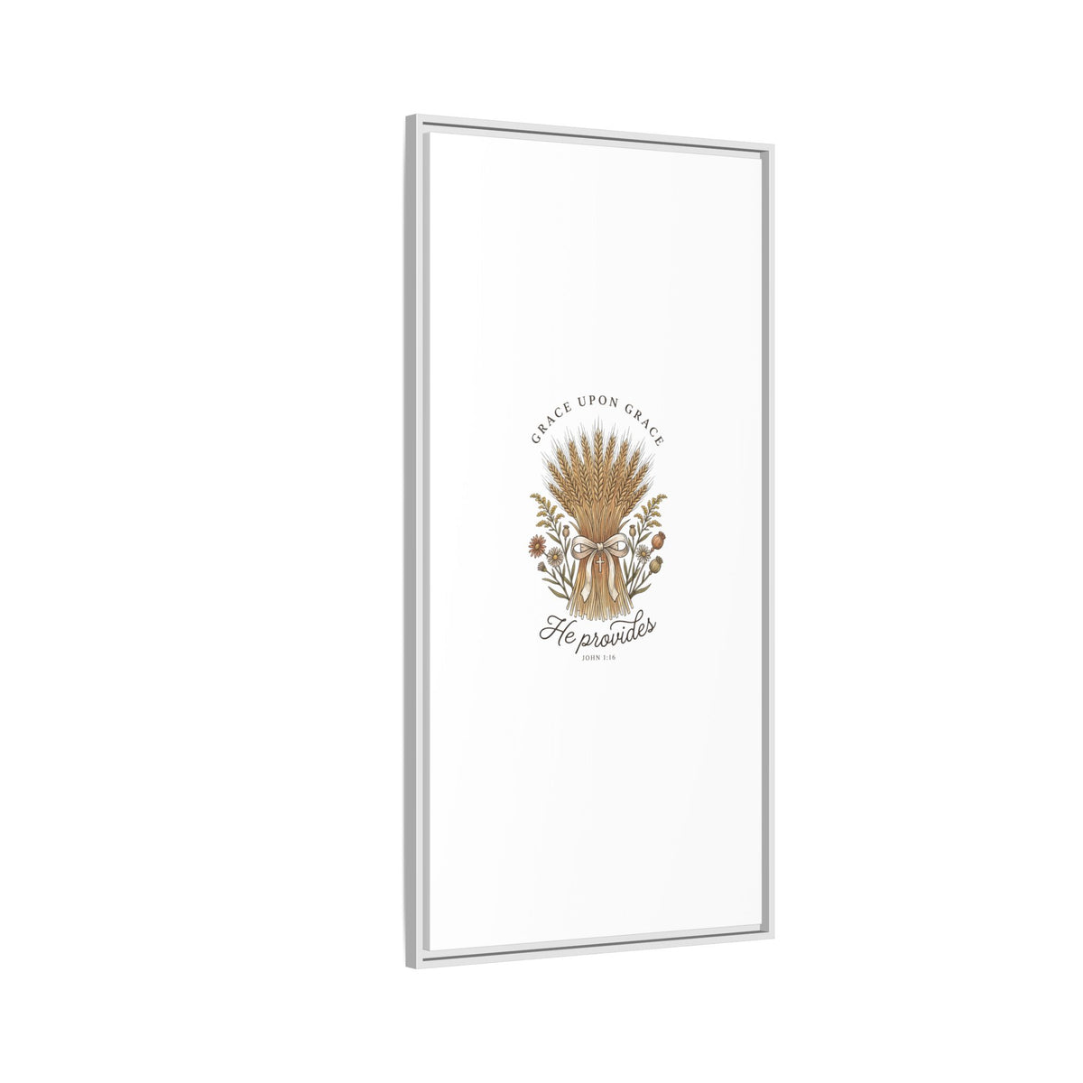 Framed Matte Canvas Wall Art — "He Provides" Wheat & Floral Religious Print