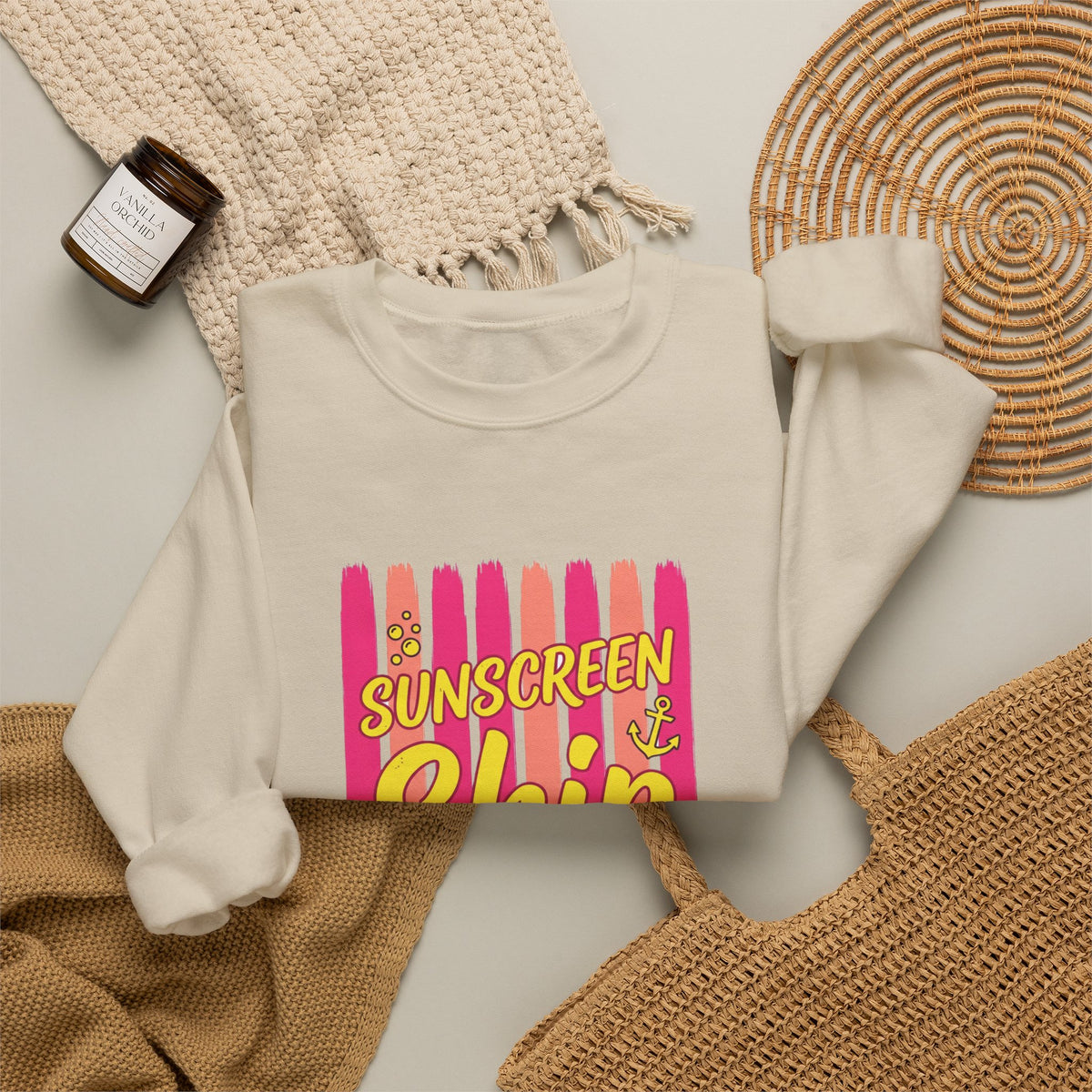 Sunscreen Ship Repeat Sweatshirt | Cruise Vacation, Nautical Tropical