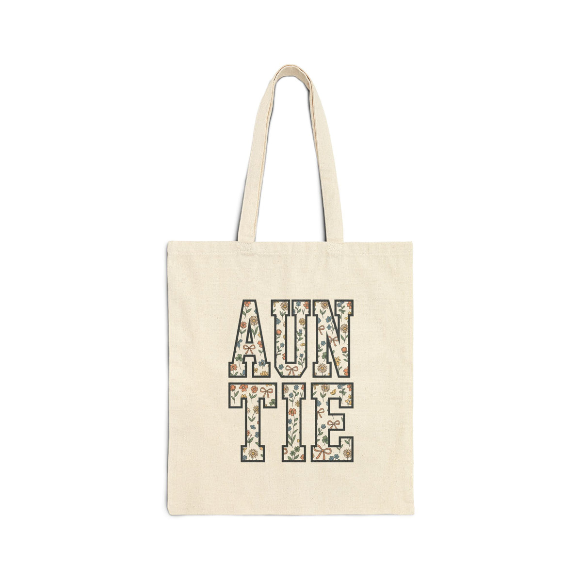 Auntie Floral Block Letter Tote | Auntie Canvas Tote