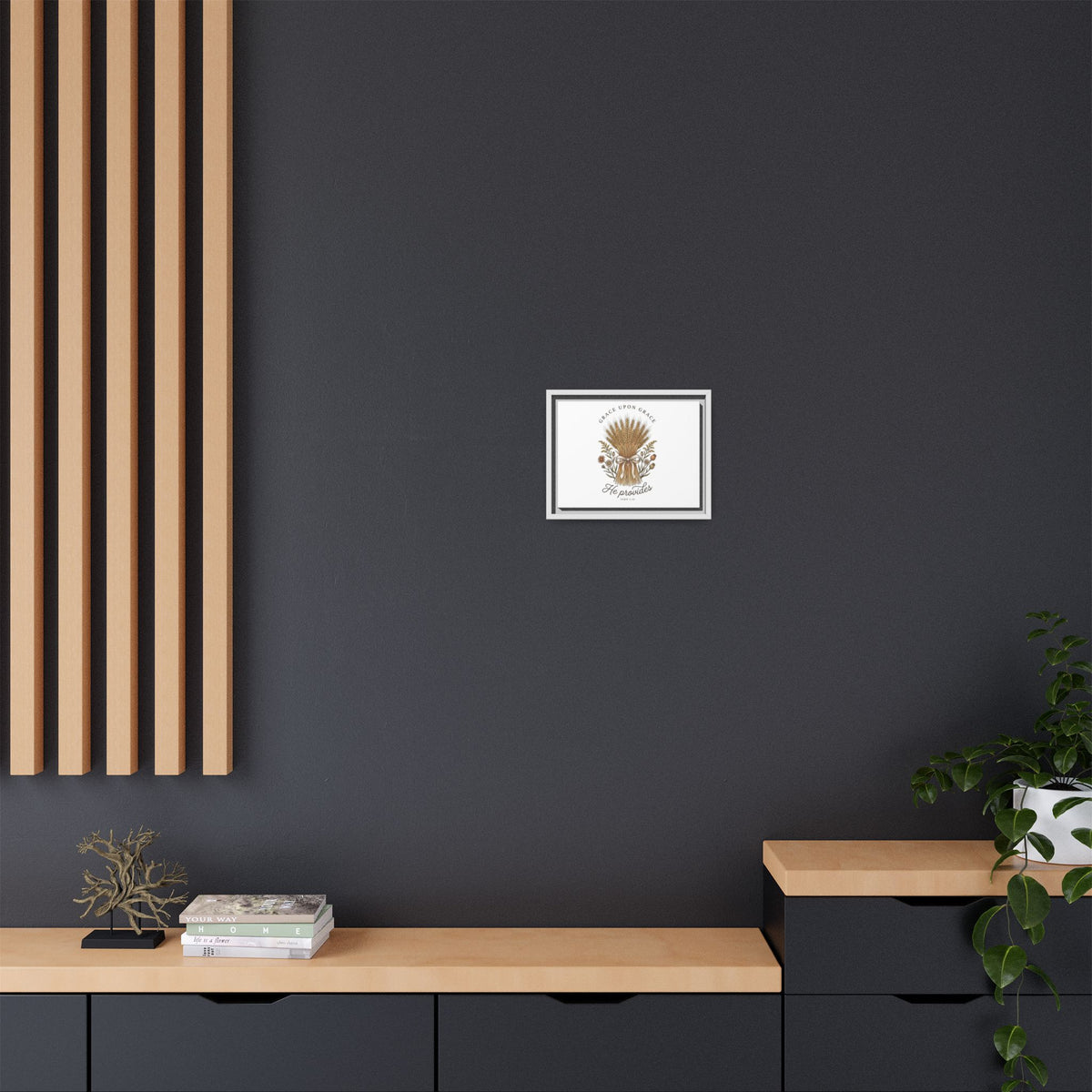Framed Matte Canvas Wall Art — "He Provides" Wheat & Floral Religious Print