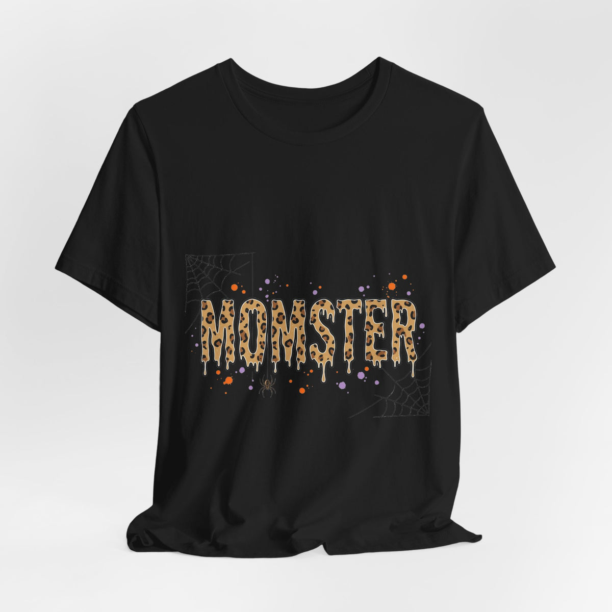 Momster Leopard Lettering T-Shirt | Halloween Mom tee, Spiderweb Bat Graphic