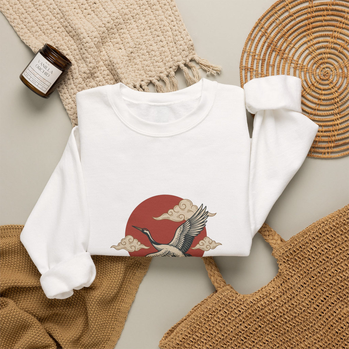 Vintage Flash Crane Sweatshirt | Traditional Tattoo-Inspired, Limited Palette