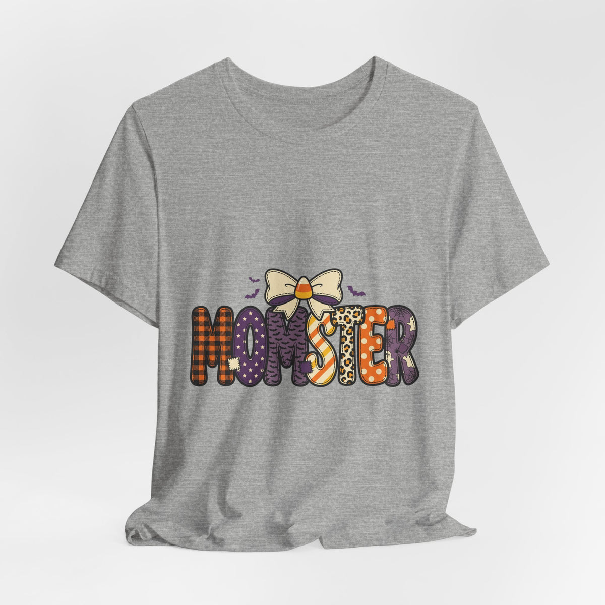 Momster Halloween Graphic Tee | Momster Bat Bow Plaid Orange Purple