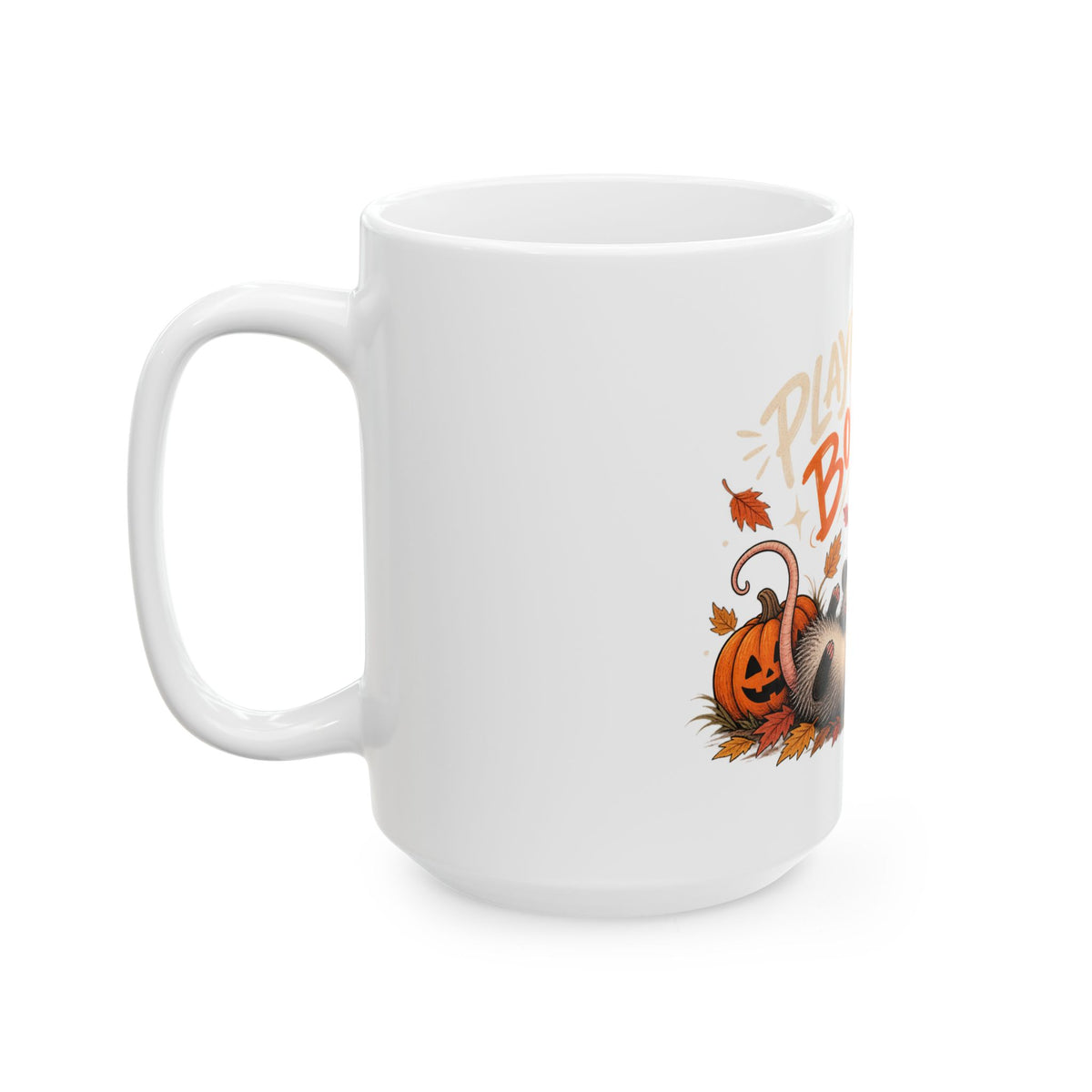 Halloween Ghost & Raccoon Mug - "Playing Boo" Ceramic Coffee Cup (11oz/15oz)