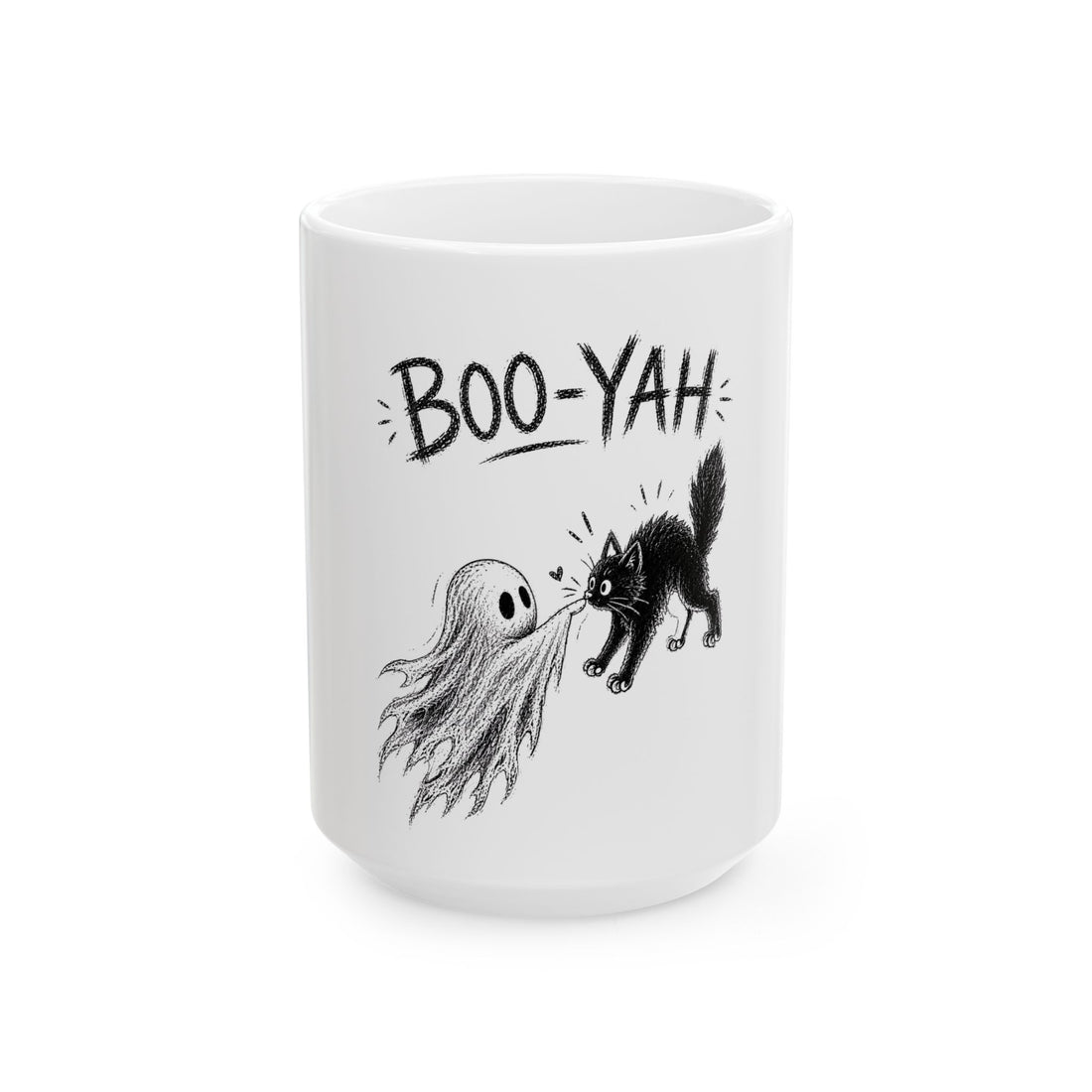 Halloween Boo-Yah Ceramic Mug — Ghost & Black Cat 11oz/15oz
