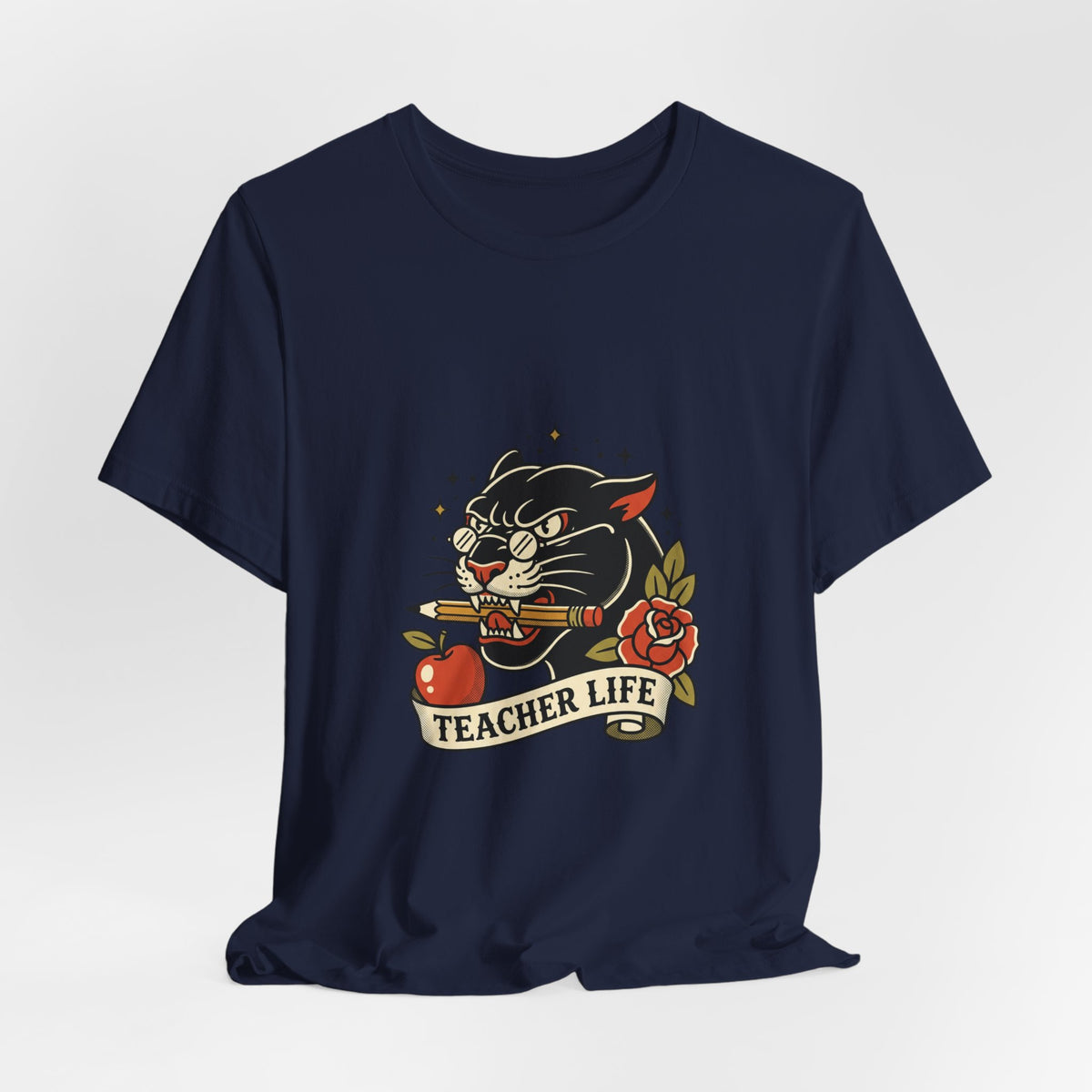 Teacher Life Tee | Traditional Tattoo Panther, Banner & Roses