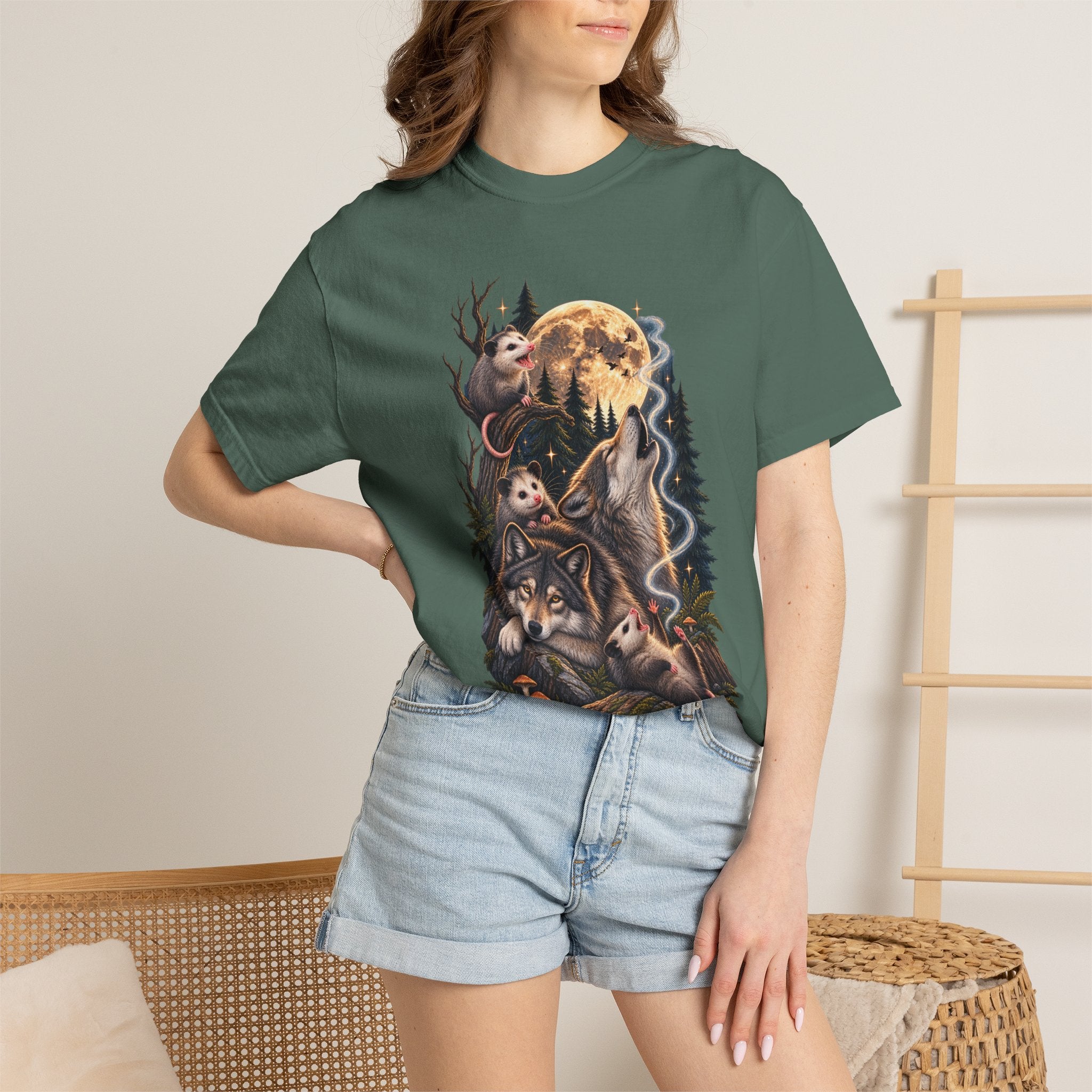 Wolf Moon Graphic T-Shirt — Wolves, Forest & Full Moon Nature Tee