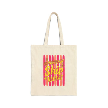 Sunscreen Ship Repeat Tote | Cruise Vacation, Nautical Tropical Canvas