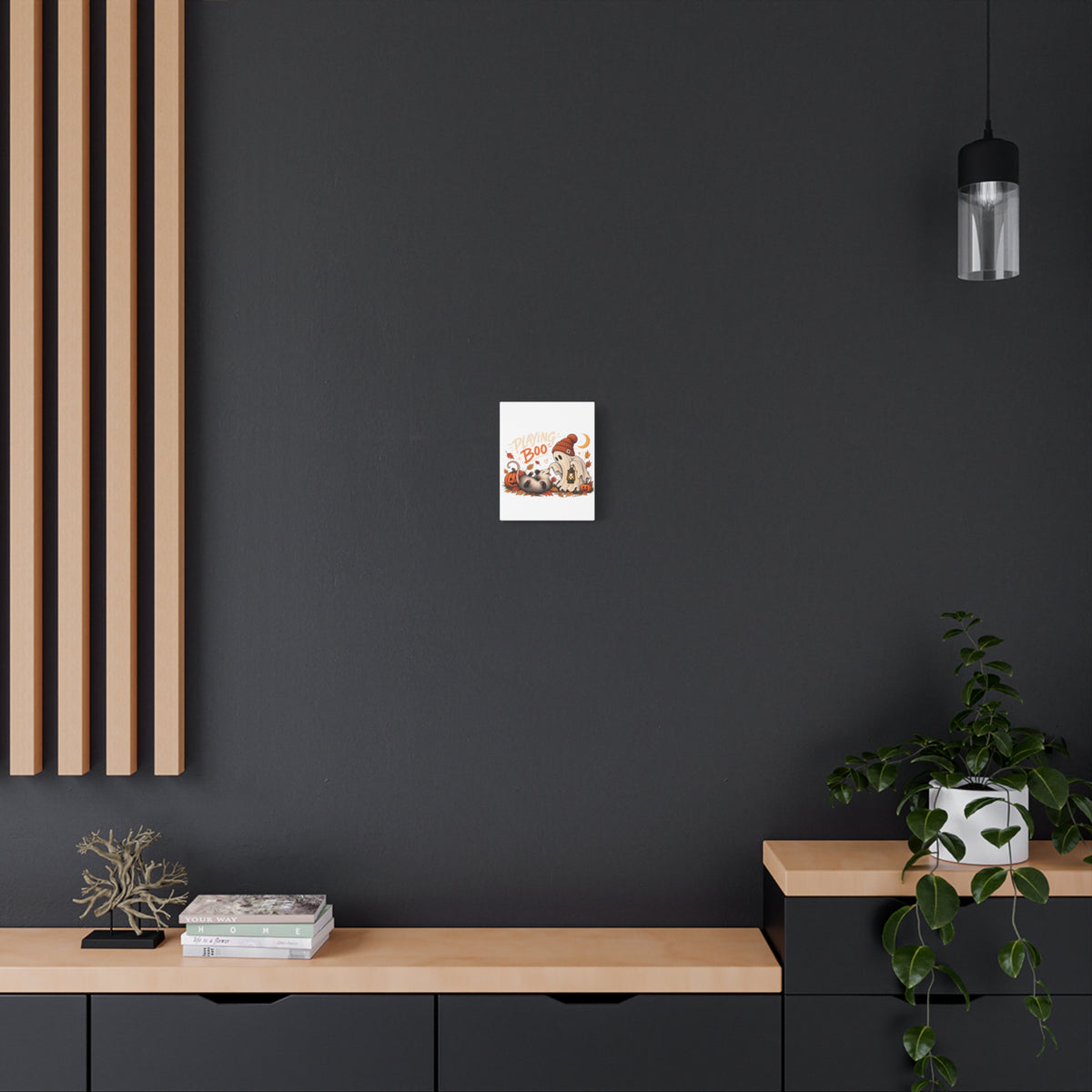 Playing Boo Canvas Wall Art — Cute Halloween Ghost & Possum Matte Stretched Print