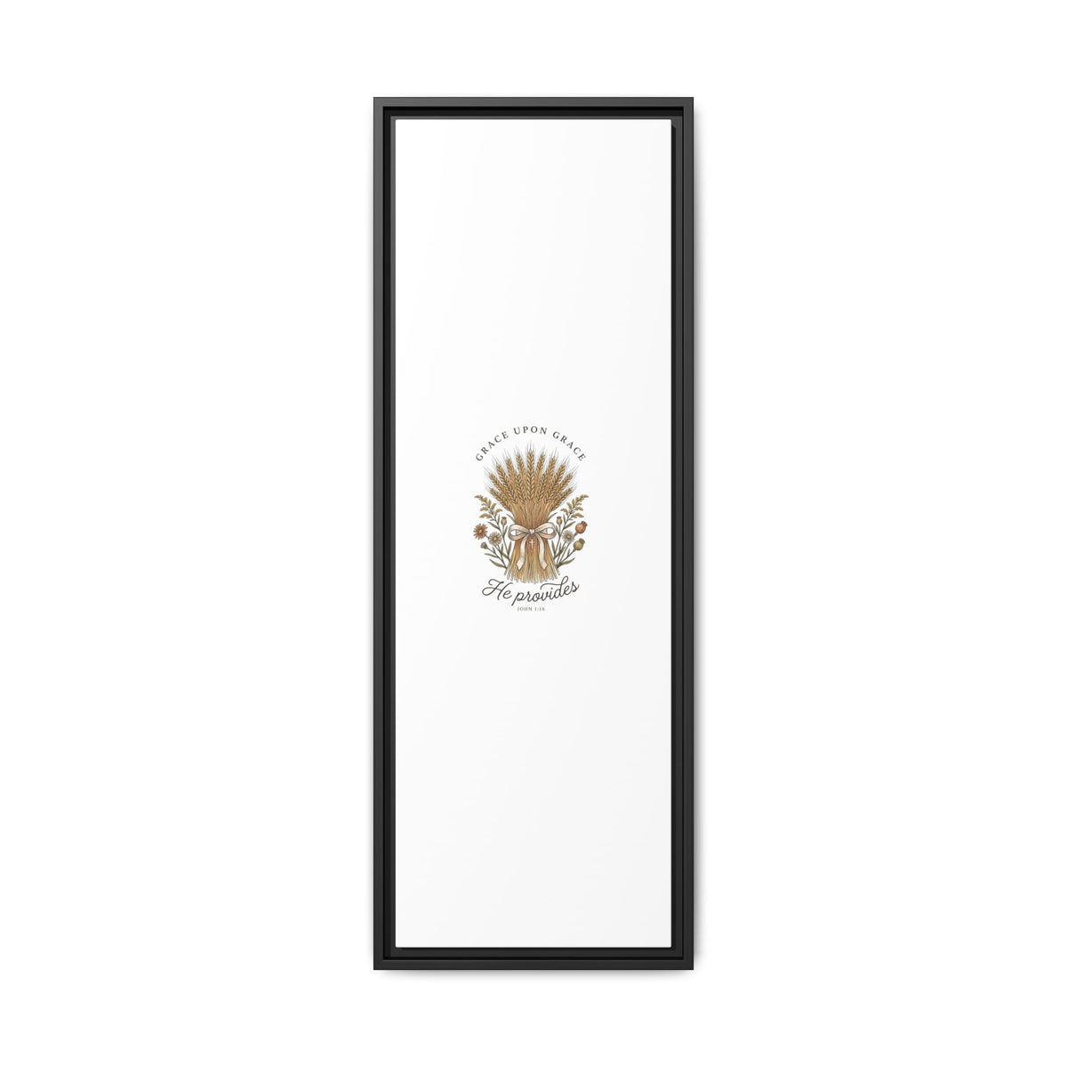 Framed Matte Canvas Wall Art — "He Provides" Wheat & Floral Religious Print
