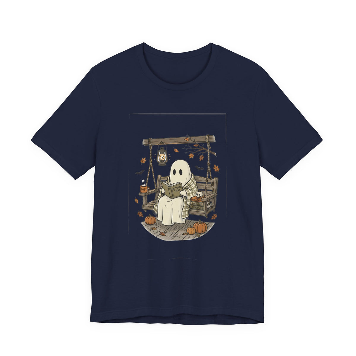 Ghost Reading in Armchair T-Shirt | Spooky Reader, Pumpkin & Candle