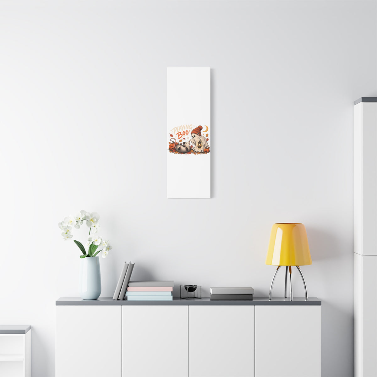 Playing Boo Canvas Wall Art — Cute Halloween Ghost & Possum Matte Stretched Print
