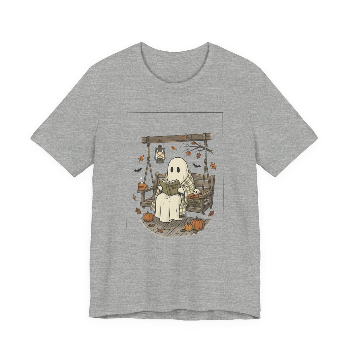 Ghost Reading in Armchair T-Shirt | Spooky Reader, Pumpkin & Candle