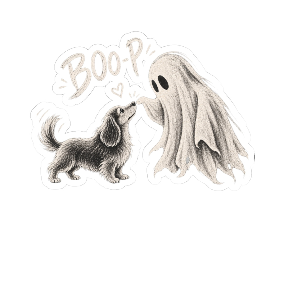 Ghost & Dachshund “Boop” Kiss-Cut Sticker — Cute Halloween Dog Sticker