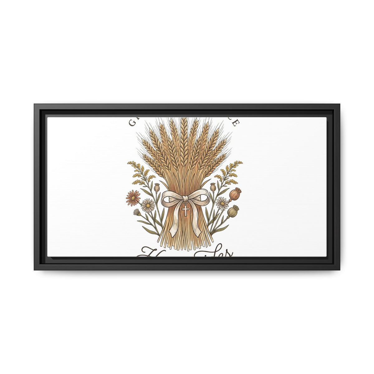 Framed Matte Canvas Wall Art — "He Provides" Wheat & Floral Religious Print