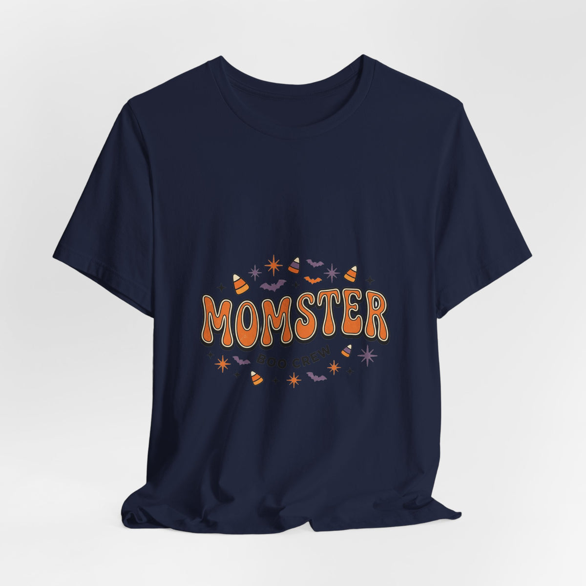 Momster Boo Crew T‑Shirt | Halloween Mom tee, bats & spooky lettering
