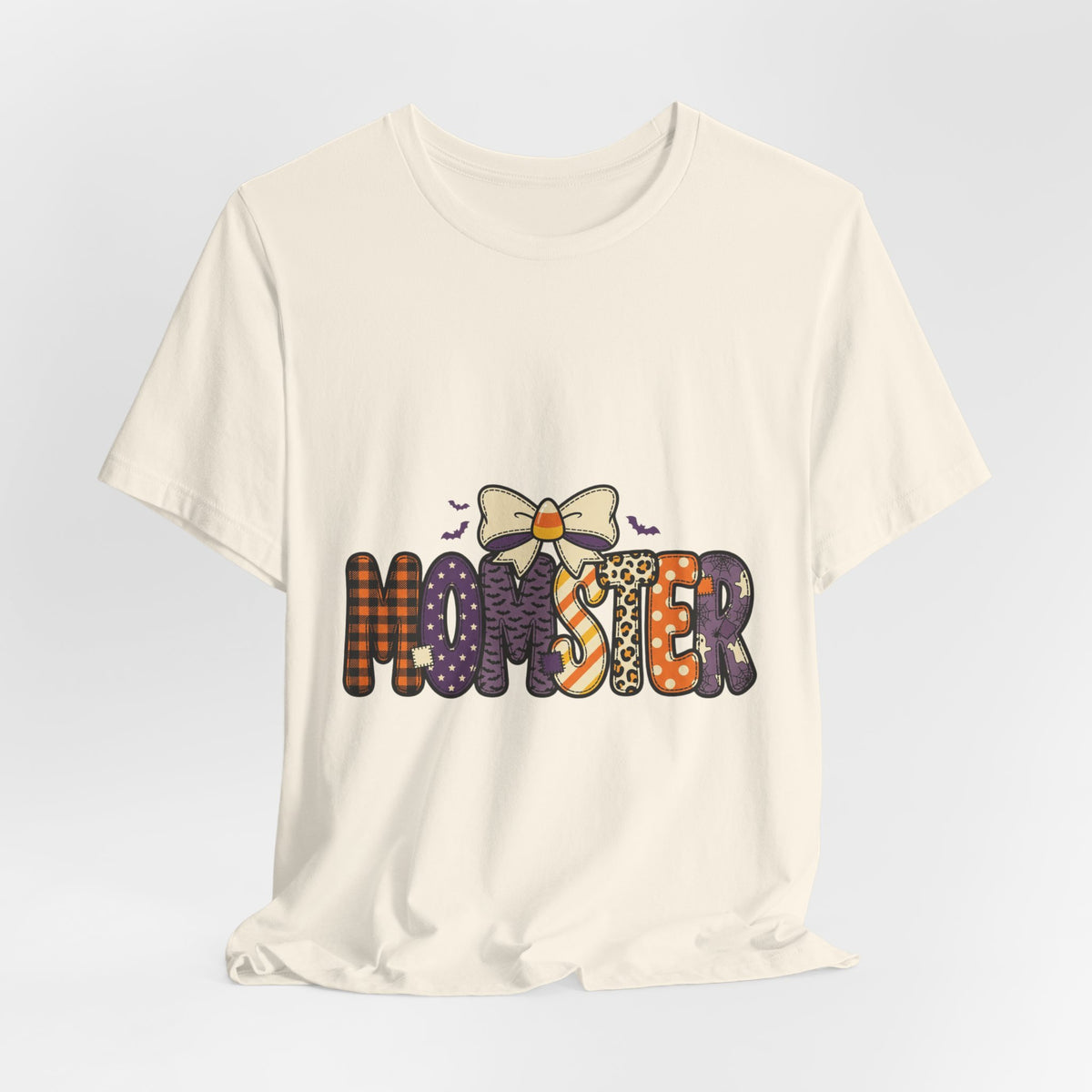 Momster Halloween Graphic Tee | Momster Bat Bow Plaid Orange Purple