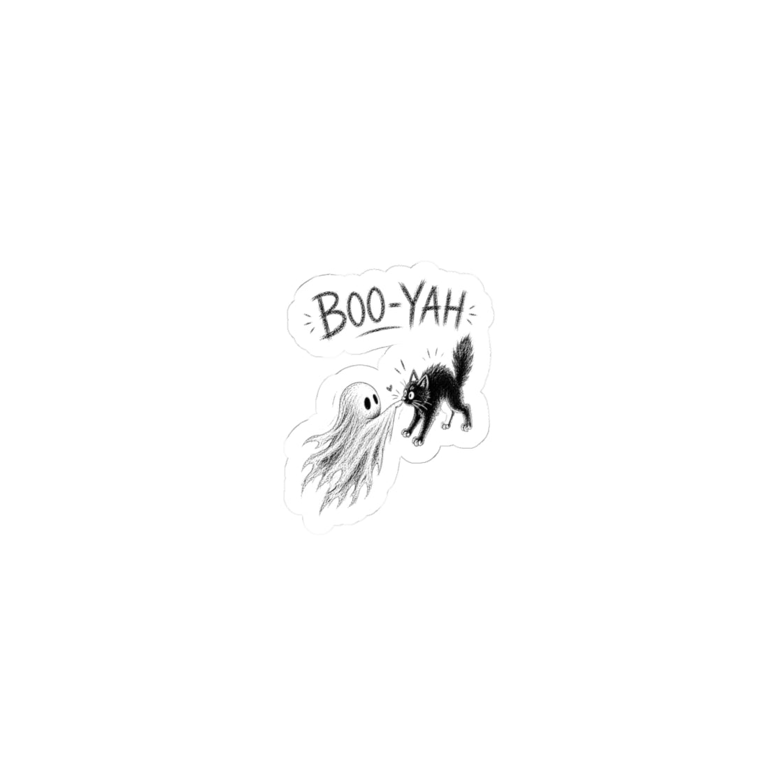 Boo-Yah Ghost & Cat Kiss-Cut Sticker — Cute Spooky Halloween Vinyl Decal