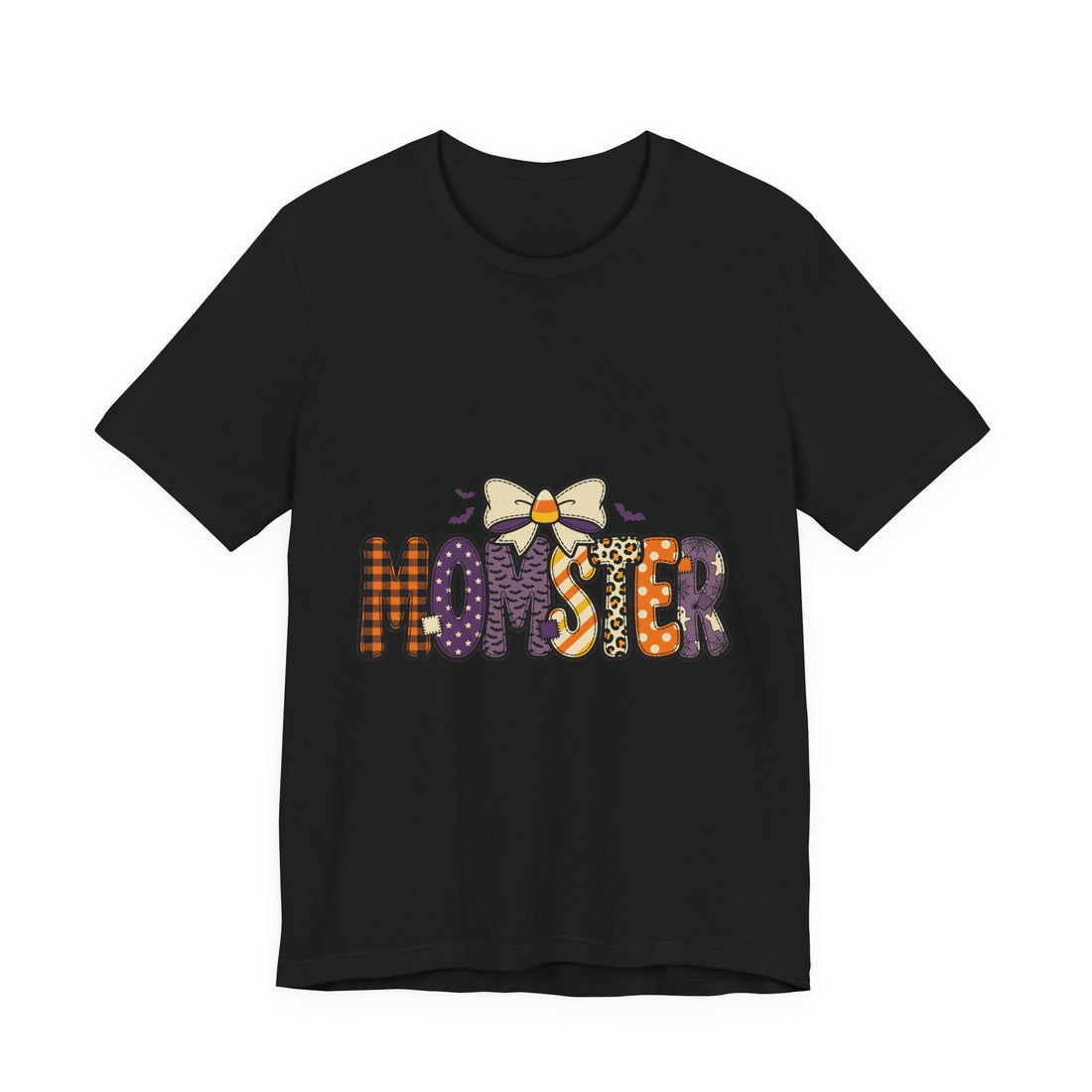 Momster Halloween Graphic Tee | Momster Bat Bow Plaid Orange Purple