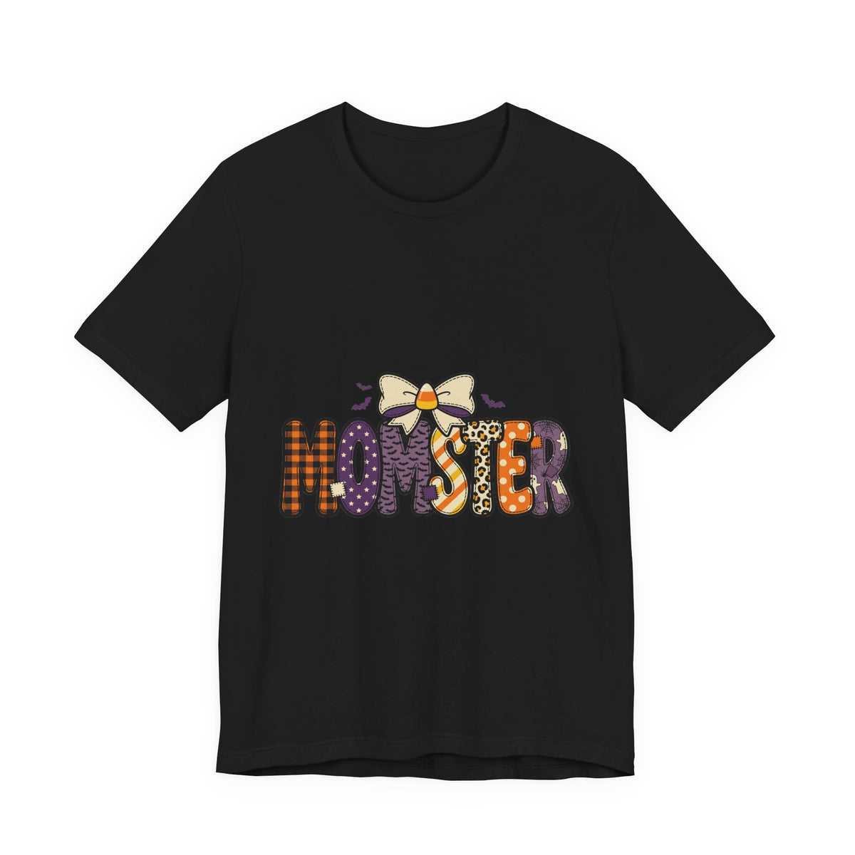 Momster Halloween Graphic Tee | Momster Bat Bow Plaid Orange Purple