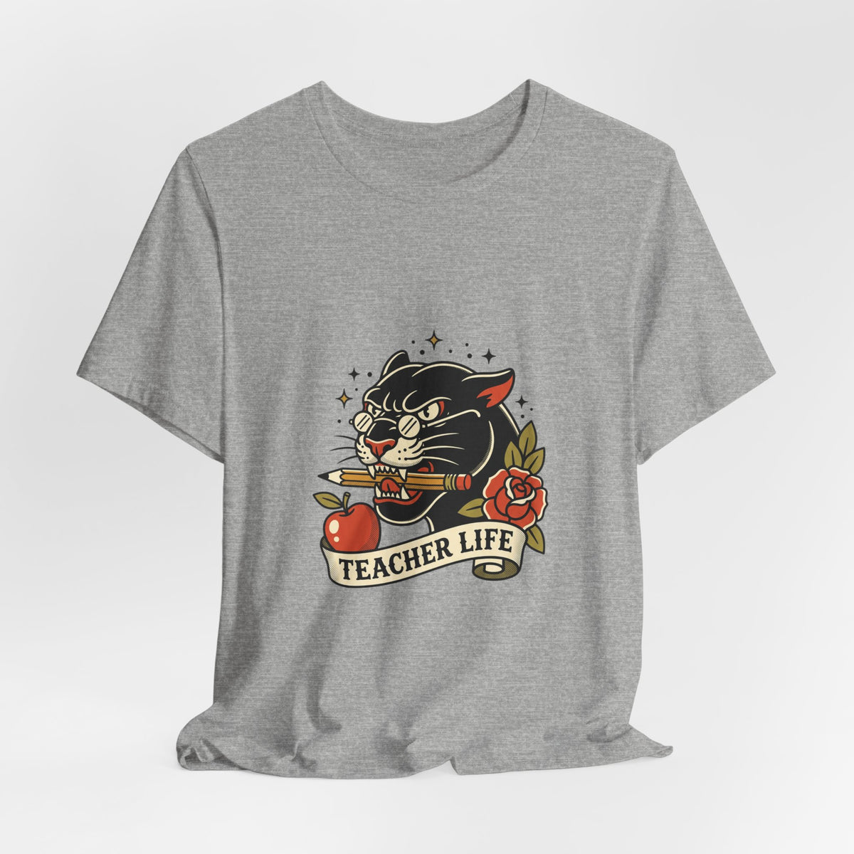 Teacher Life Tee | Traditional Tattoo Panther, Banner & Roses