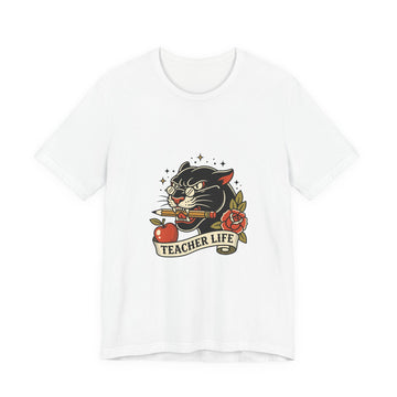 Teacher Life Tee | Traditional Tattoo Panther, Banner & Roses