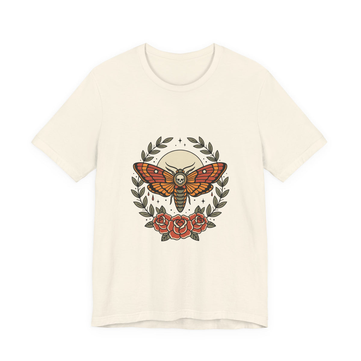 Moth & Roses Traditional Tattoo Tee | Vintage Flash, Thick Outline