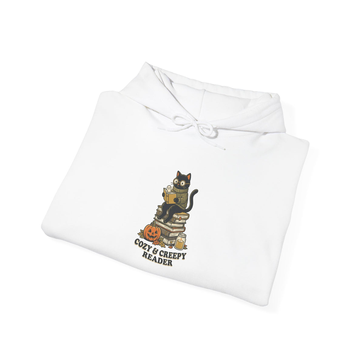 Spooky Reader Black Cat Stack Hoodie | Halloween Bookish Cozy