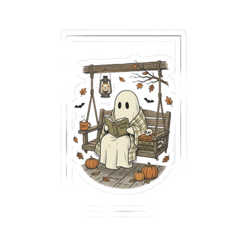 Ghost Reading on Porch Sticker | Spooky Reader, Halloween Bookish
