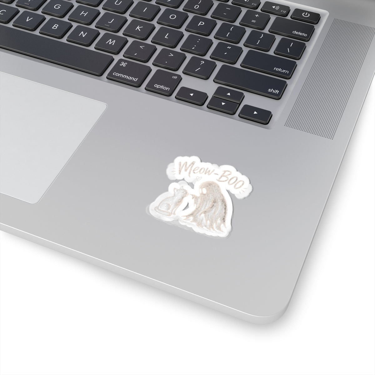 Meow-Boo Cat & Ghost Sticker — Cute Halloween Kiss-Cut Sticker